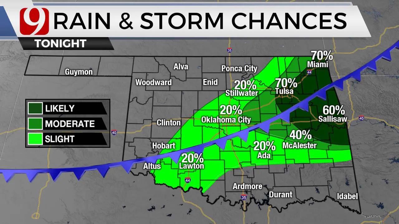 Chances of rain and storms on Tuesday.