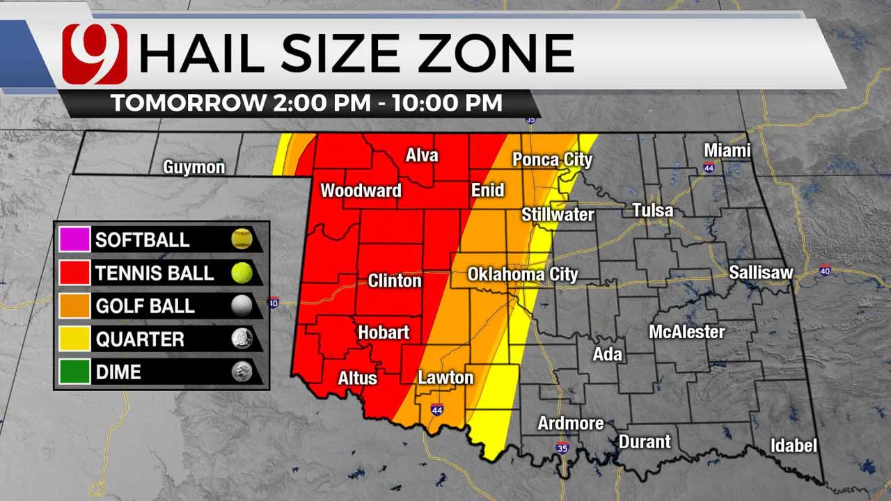 Hail size zone on Wednesday.