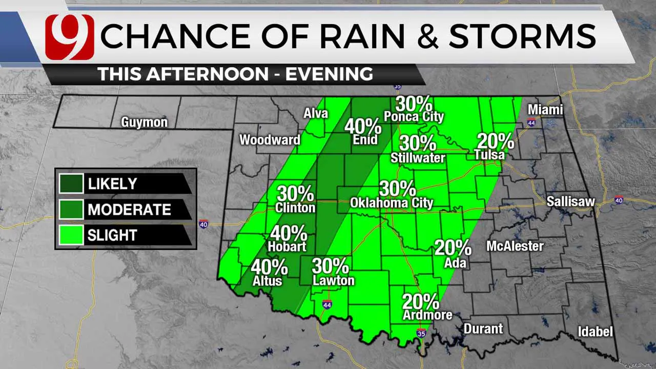 Rain and storm, chances Tuesday afternoon.