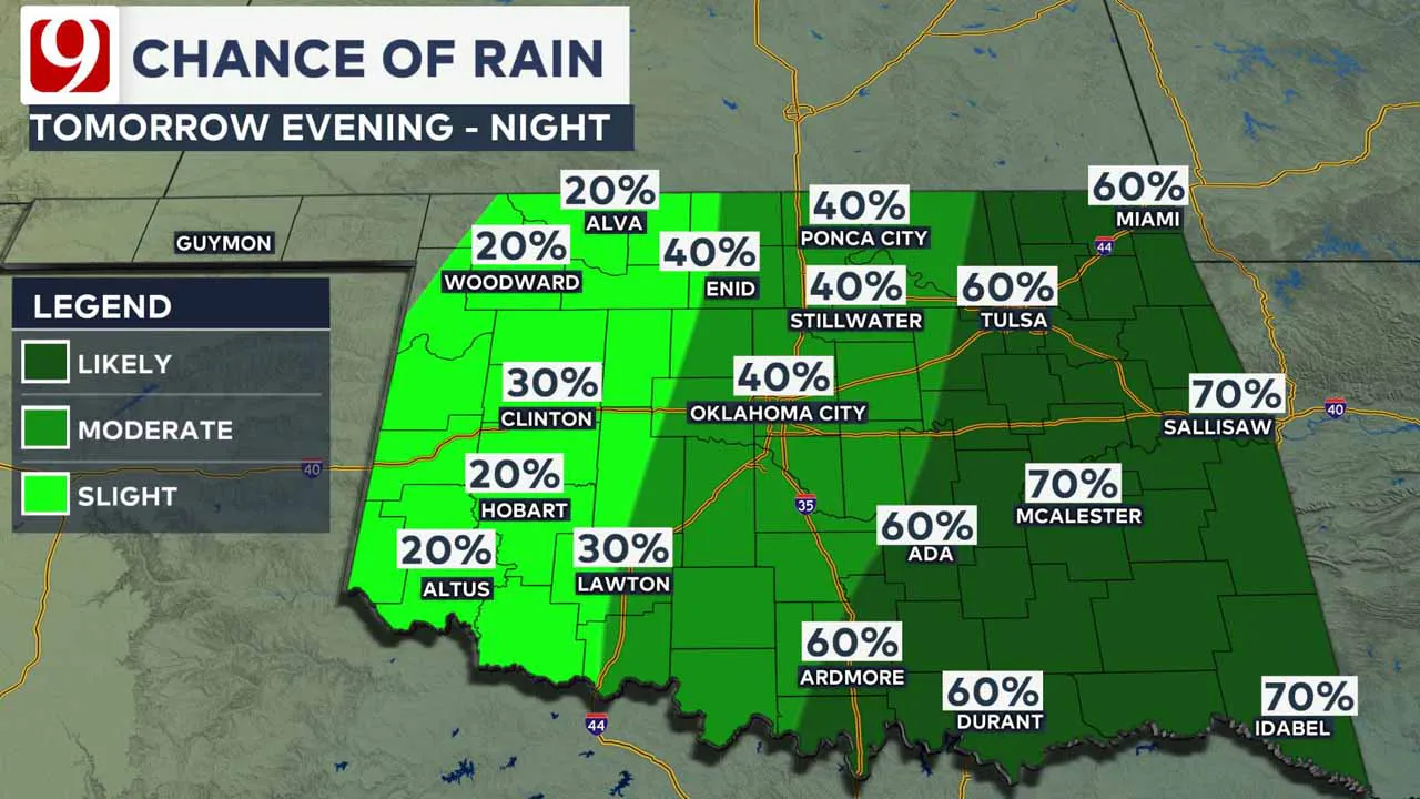 Rain chances Friday night.