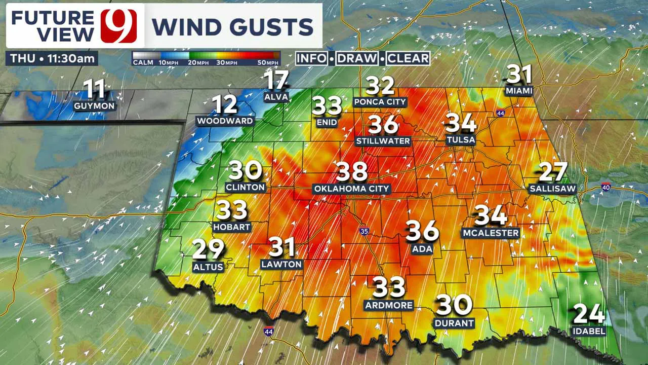 Wind gusts on Thursday.