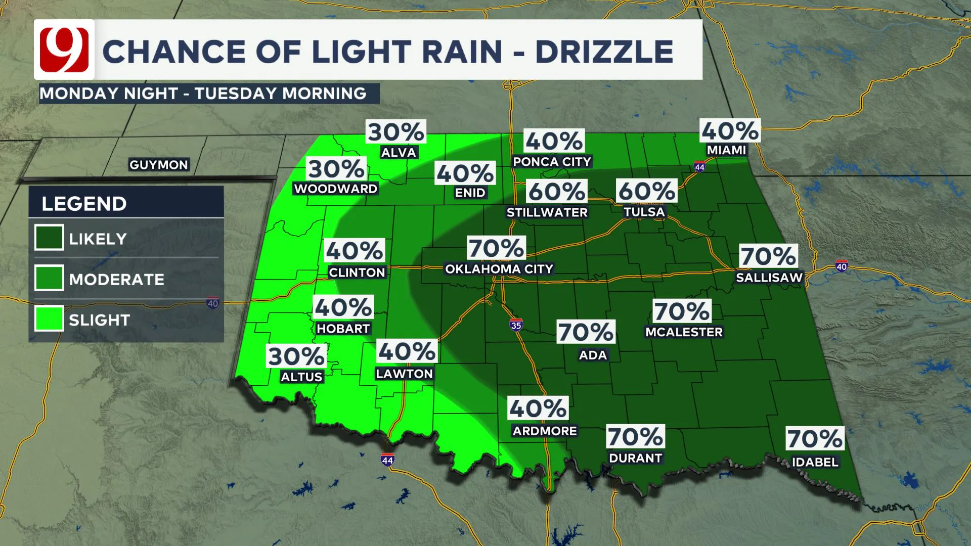 Monday Rain Chances