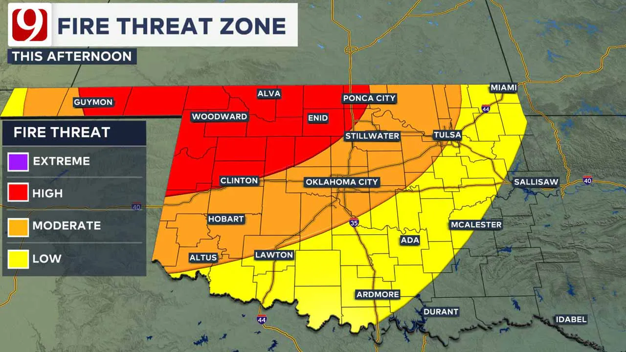 Fire threat zone on Monday.