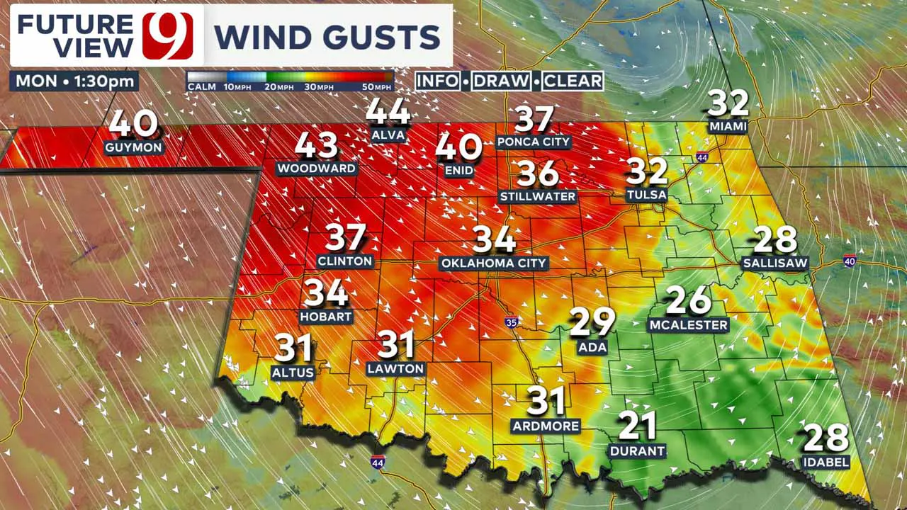 Wind gusts on Monday.