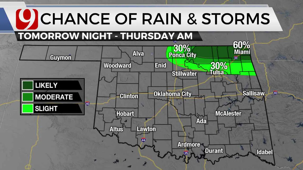 Rain and storm chances Wednesday and Thursday.