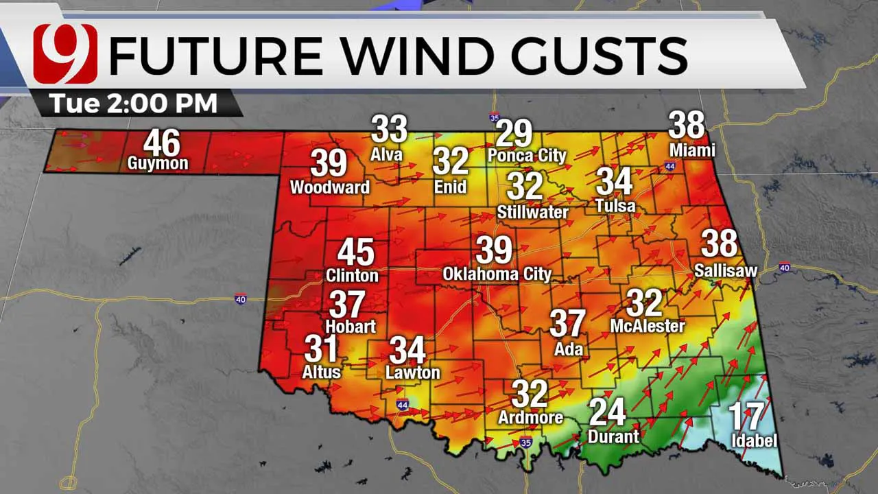 Wind gusts on Tuesday.