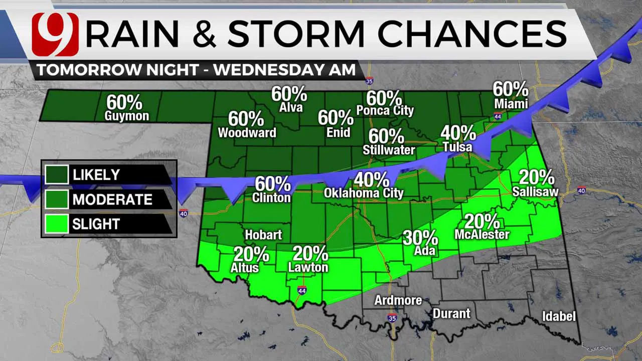 Rain and storms are possible Tuesday night.