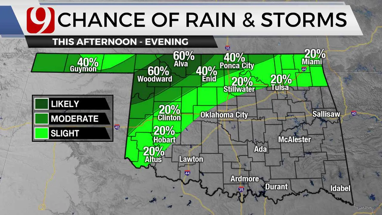 Rain and storm chances on Tuesday.