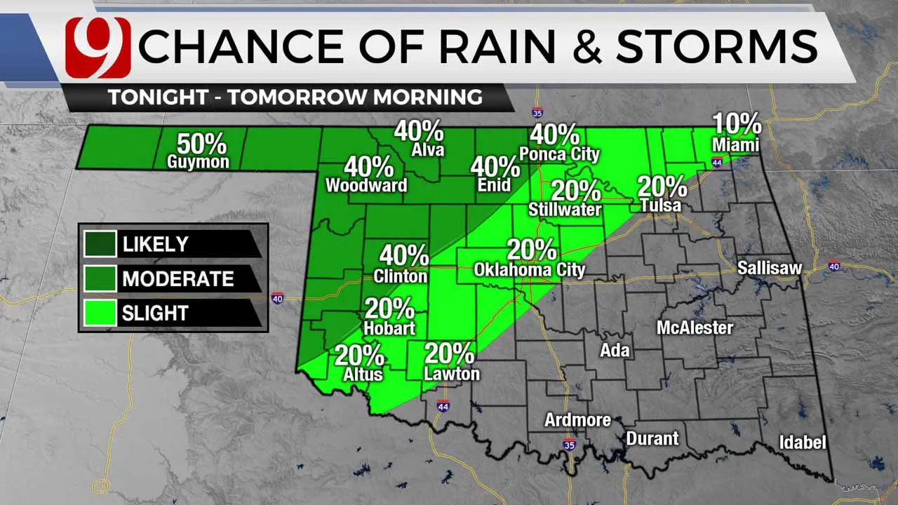 Rain and storm chances Tuesday night and Wednesday morning.