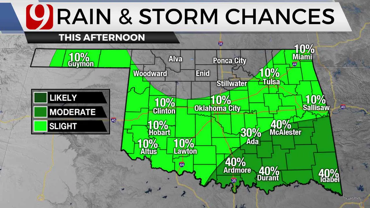 Rain and storms are possible on Monday.