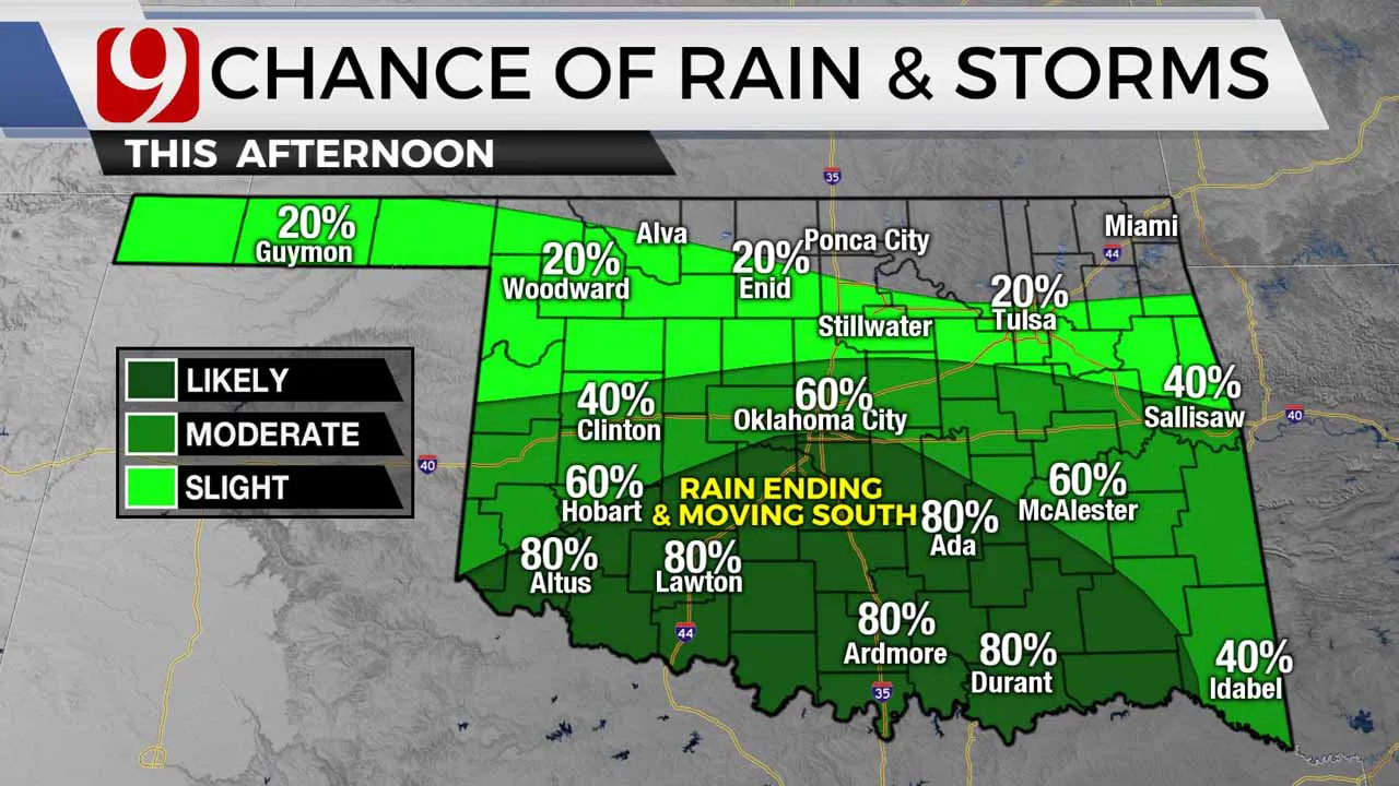 Rain and storm chances Friday afternoon.