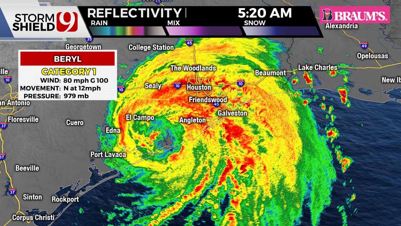 Cool Temps On Monday As Hurricane Beryl Remnants Move North Into Oklahoma