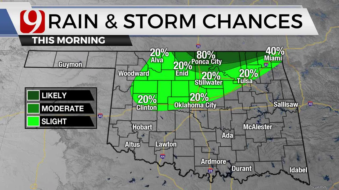 Rain and storm chances Friday morning.