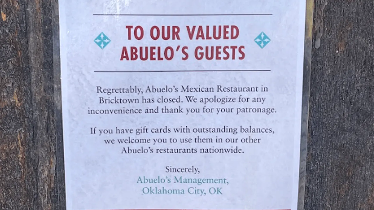 Abuelo's message to customers regarding closure.