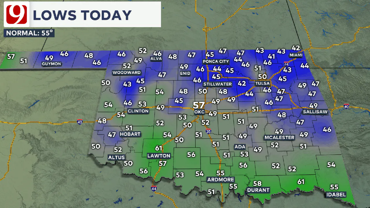 Lows Wednesday morning.