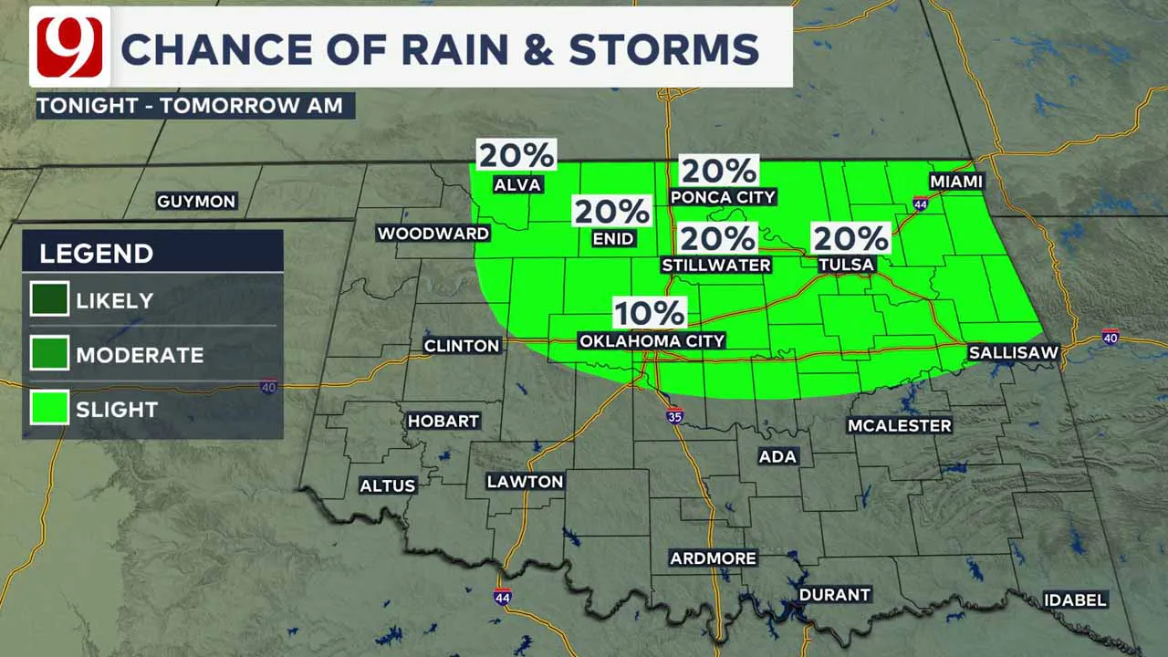 Rain and storm chances Monday night.