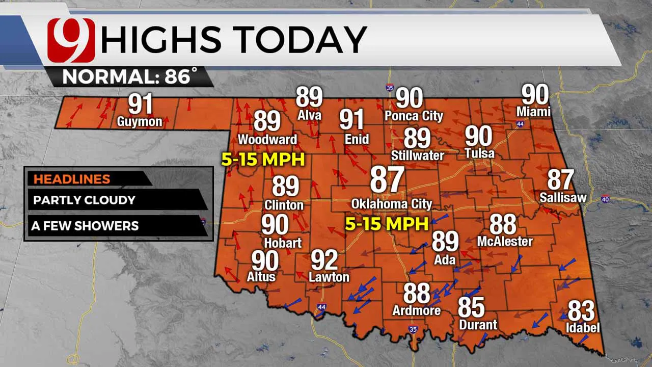 Wednesday highs across Oklahoma.