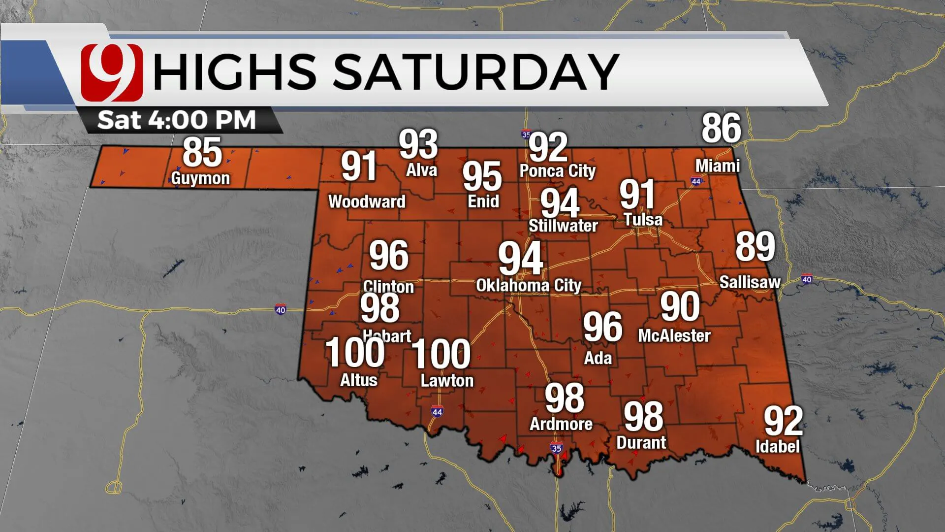 Highs on Saturday.