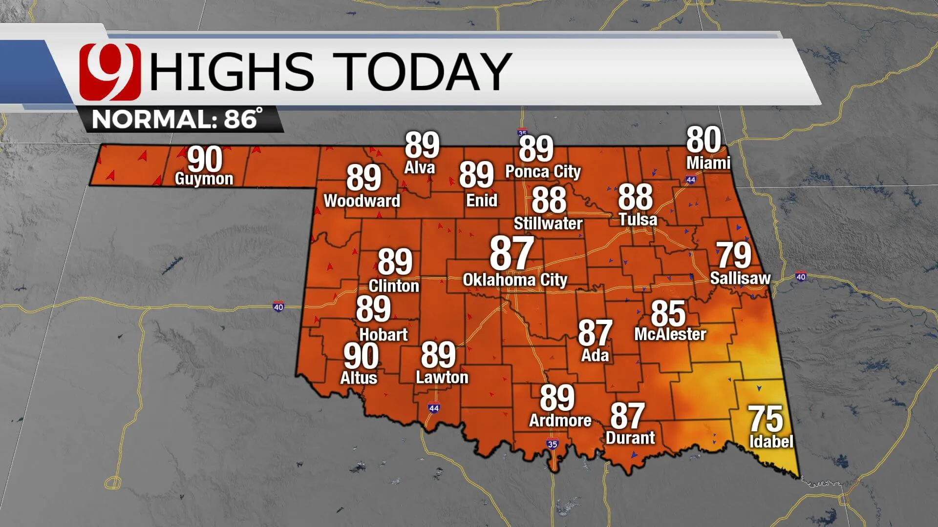 Highs on Thursday.