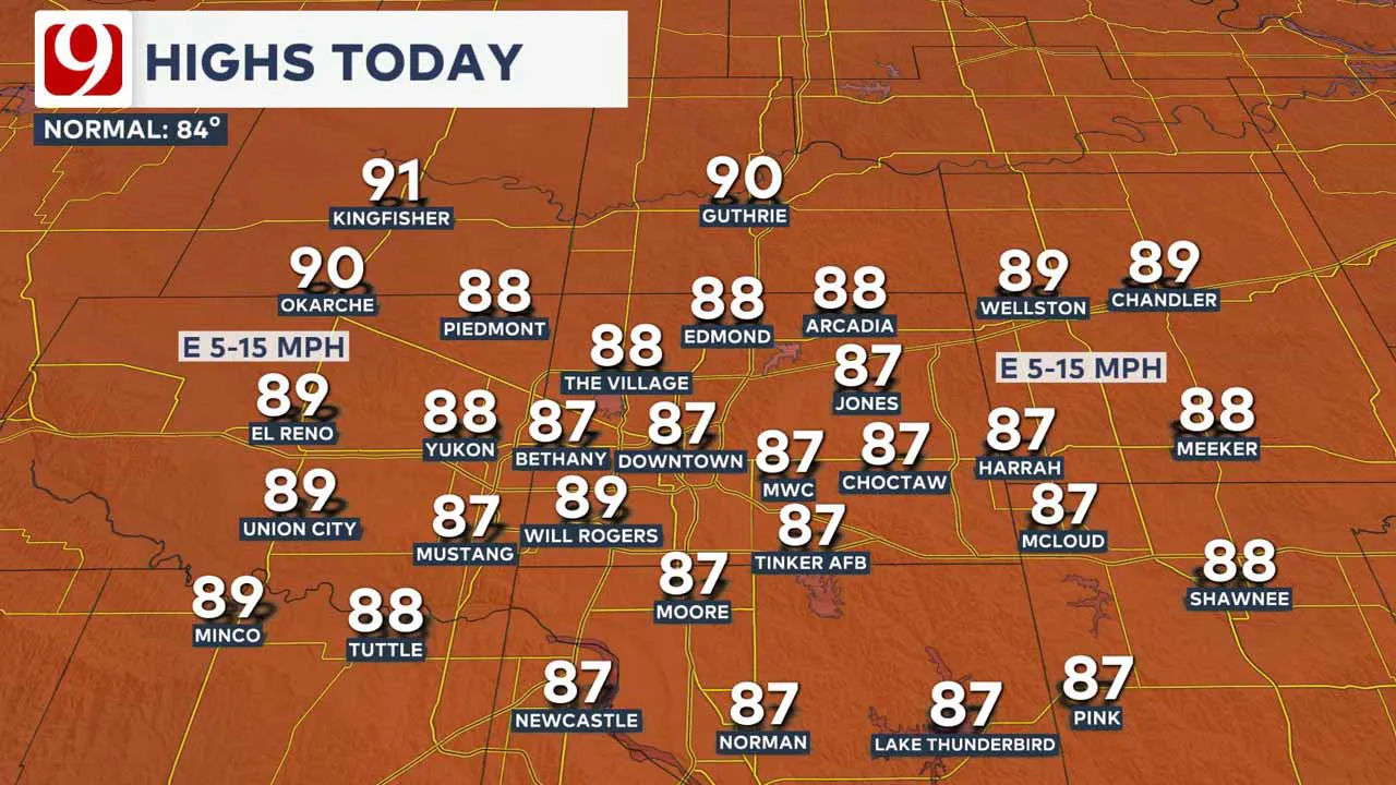 Highs across central Oklahoma.