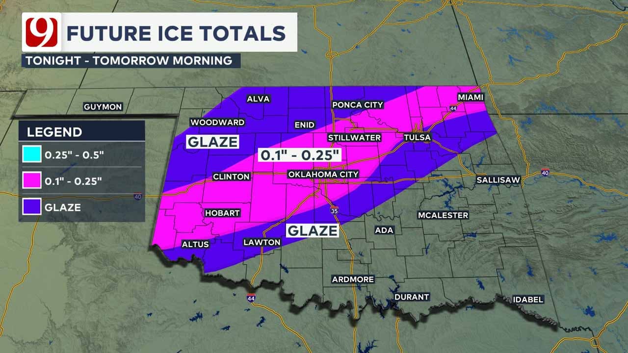 Ice totals Tuesday and Wednesday.
