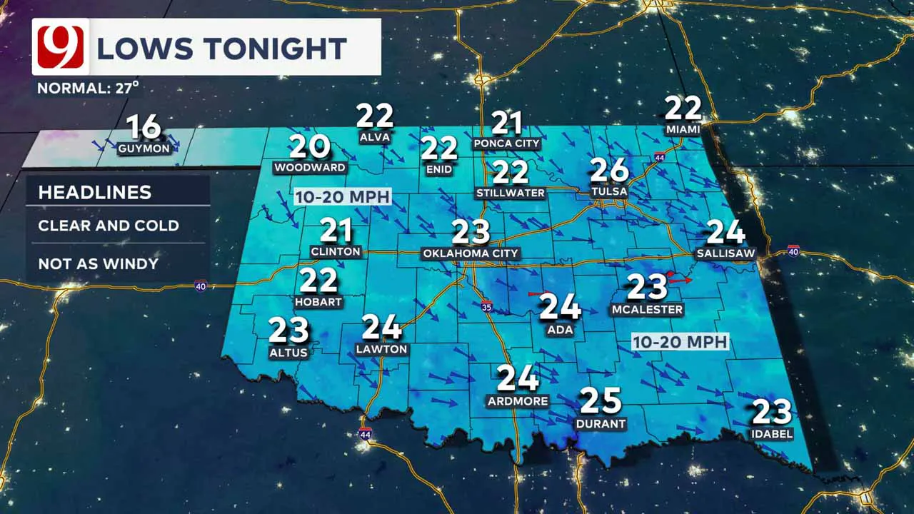 Lows Wednesday night.