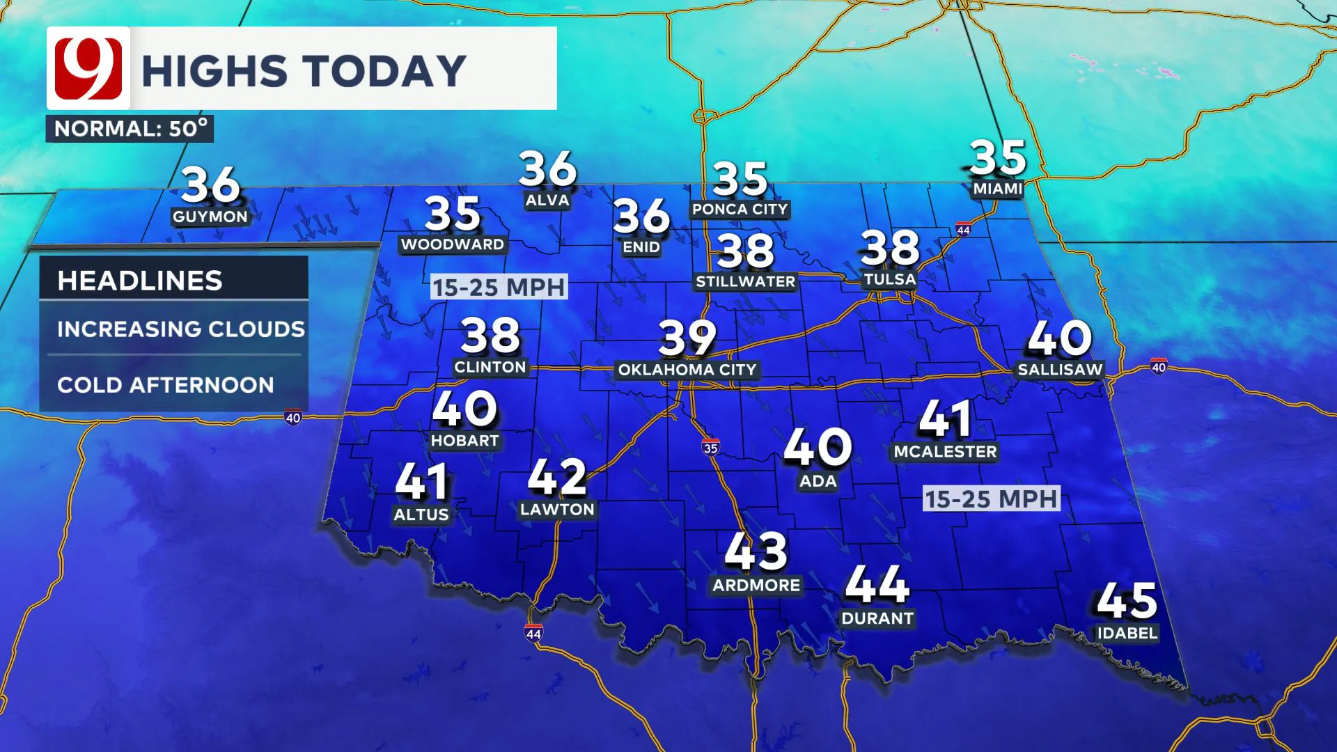 Highs on Thursday.