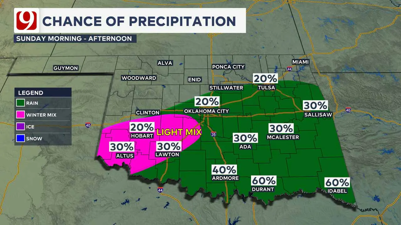 Precipitation chances on Sunday.