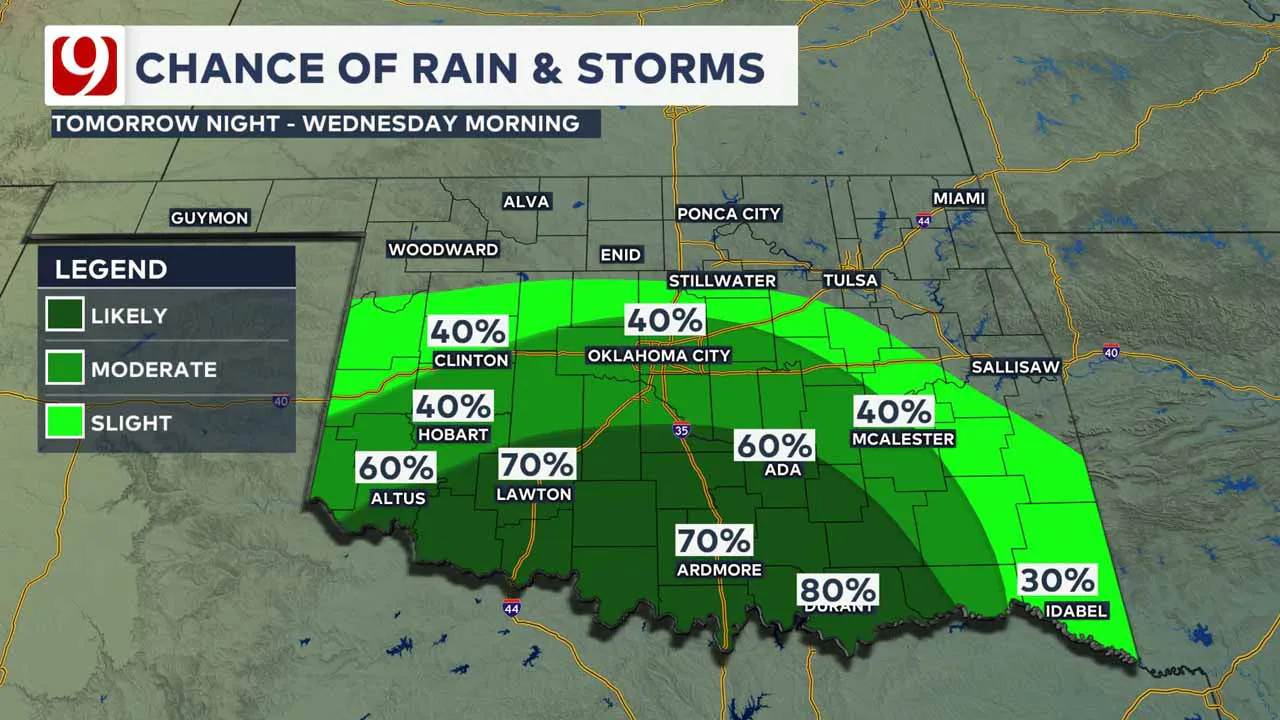 Rain and storm chances Tuesday night through Wednesday.