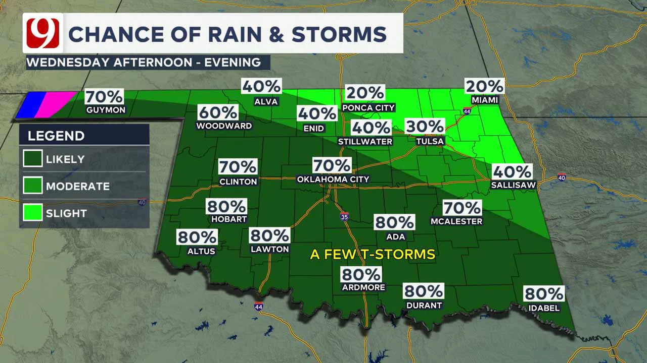 Rain and storm chances Wednesday and Thursday.