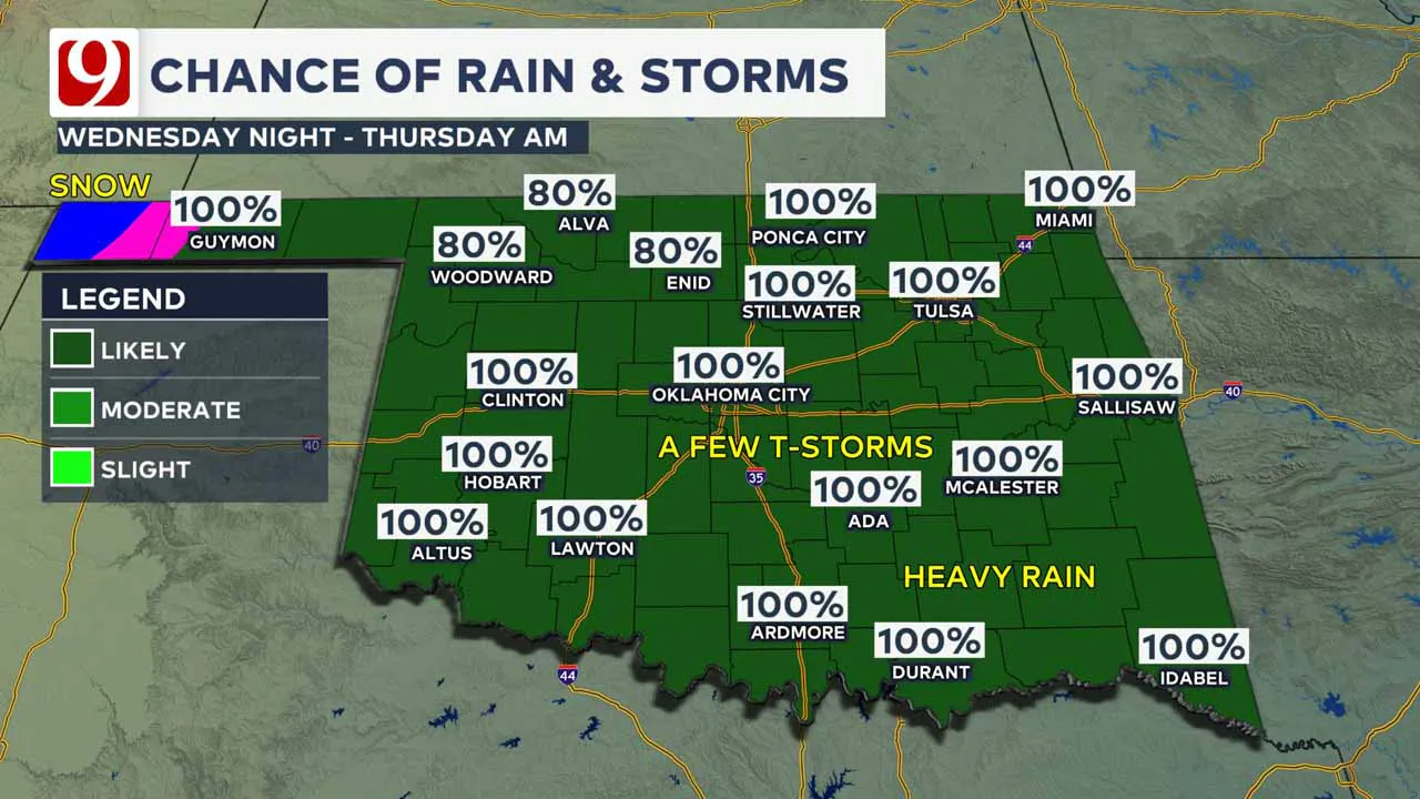 Rain and storm chances Wednesday and Thursday.