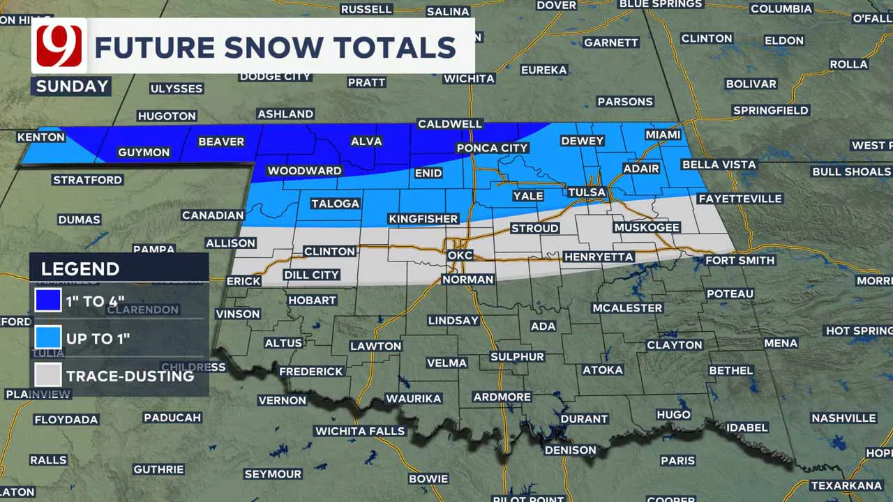 Snow totals on Sunday.