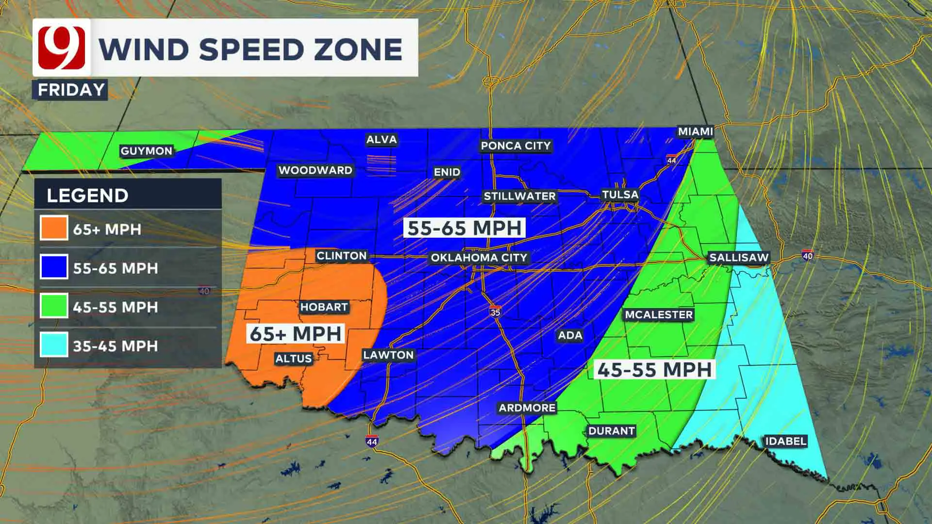 Wind speed zone on FFriday.